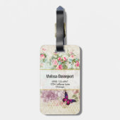 Roze vlinder en Rozen Shabby Bagagelabel (Achterkant verticaal)