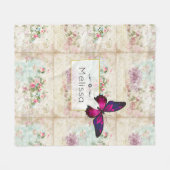 Roze vlinder en  Rozen Shabby Fleece Deken (Voorkant (Horizontaal))
