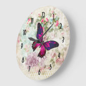 Roze vlinder en  Rozen Shabby Grote Klok (Hoek)