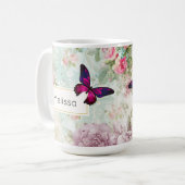 Roze vlinder en  Rozen Shabby Koffiemok (Voorkant links)