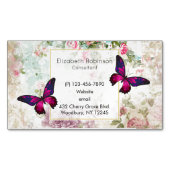 Roze vlinder en  Rozen Shabby Magnetisch Visitekaartje (Voorkant)