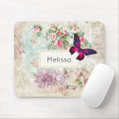 Roze vlinder en  Rozen Shabby Muismat (Met muis)