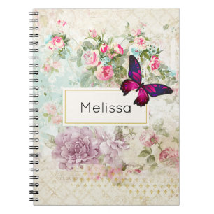 Roze vlinder en  Rozen Shabby Notitieboek
