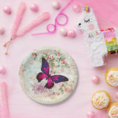 Roze vlinder en  Rozen Shabby Papieren Bordje (Feest)