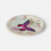 Roze vlinder en  Rozen Shabby Papieren Bordje (Gekanteld)