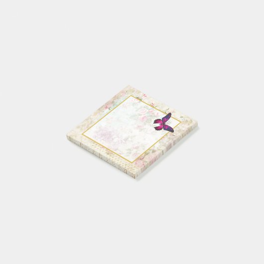 Roze vlinder en  Rozen Shabby Post-it® Notes (Schuin)