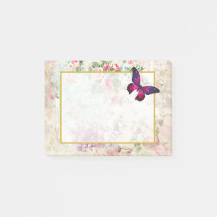 Roze vlinder en Rozen Shabby Post-it® Notes