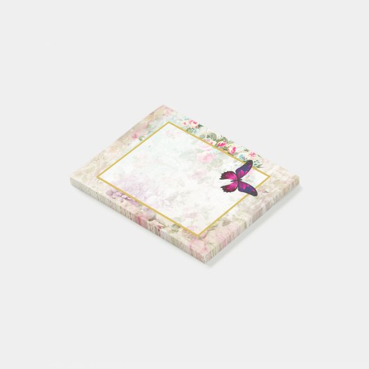 Roze vlinder en  Rozen Shabby Post-it® Notes (Schuin)
