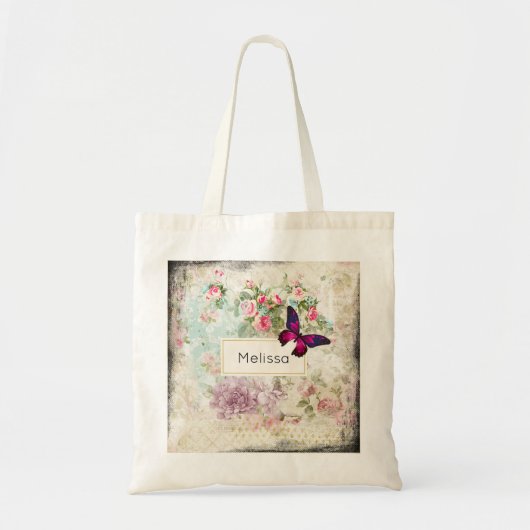 Roze vlinder en  Rozen Shabby Tote Bag (Voorkant)