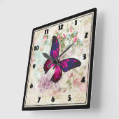 Roze vlinder en  Rozen Shabby Vierkante Klok (Hoek)