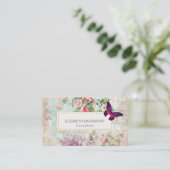 Roze vlinder en Rozen Shabby Visitekaartje (Staand voorkant)