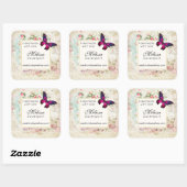 Roze Vlinder en Shabby  Rozen Business Vierkante Sticker (Vel)