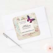 Roze Vlinder en Shabby  Rozen Business Vierkante Sticker (Envelop)