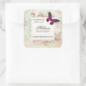 Roze Vlinder en Shabby  Rozen Business Vierkante Sticker (Tas)