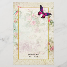 Roze Vlinder en Shabby  Rozen Custom Briefpapier