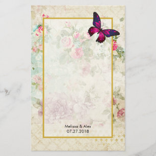 Roze Vlinder en Shabby  Rozen Custom Briefpapier