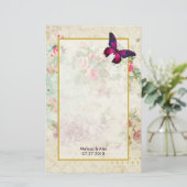 Roze Vlinder en Shabby  Rozen Custom Briefpapier (Staand voorkant)
