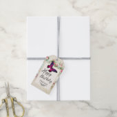 Roze Vlinder en Shabby  Rozen Verjaardag Cadeaulabel (Met Touw)