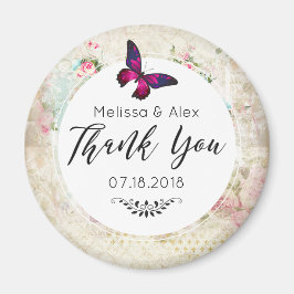 Roze Vlinder en Versleten Oude Rozen Bruiloft Magneet