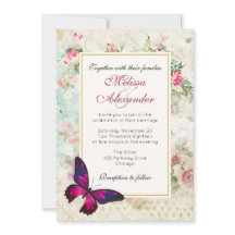 Roze Vlinder en Vintage Roos Collage Bruiloft