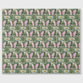 Roze Vlinder en Witte Madelief Cadeaupapier (Vlak)