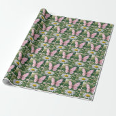 Roze Vlinder en Witte Madelief Cadeaupapier (Uitgerold)