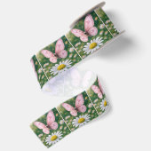 Roze Vlinder en Witte Madelief Satijnen Lint (Achterkant)