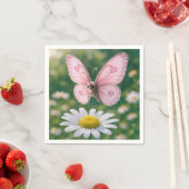 Roze Vlinder en Witte Madelief Servet (Insitu)