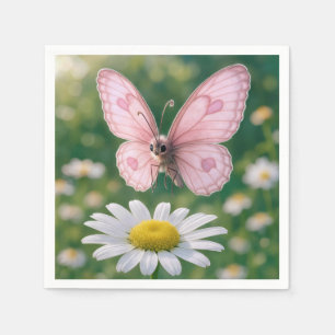 Roze Vlinder en Witte Madelief Servet