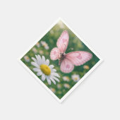 Roze Vlinder en Witte Madelief Servet (Hoek)