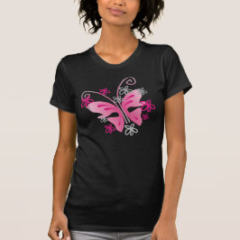  roze vlinder en zilverbloemen t-shirt