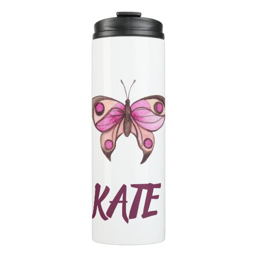 Roze vlinder Fancy Thermosbeker (Voorkant)