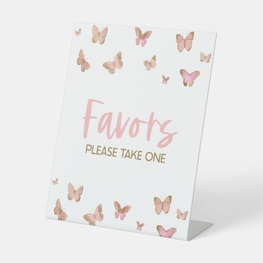 Roze Vlinder Feest Favorieten Tafel Bord Reclamebord Met Voetstuk (Voorkant)