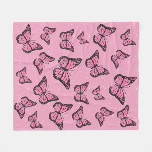 roze vlinder fleece deken (Voorkant (Horizontaal))