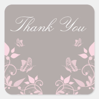 Roze vlinder Floral Dank u Stickers