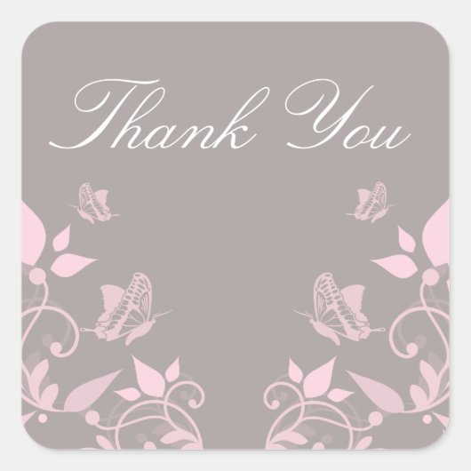 Roze vlinder Floral Dank u Stickers (Voorkant)