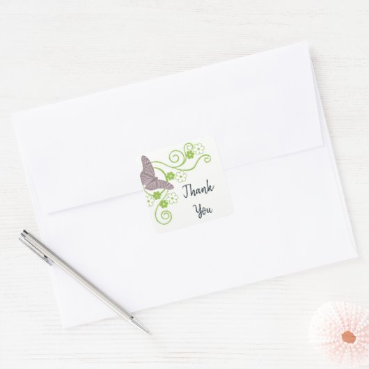 Roze vlinder Floral Dank u Stickers (Envelop)
