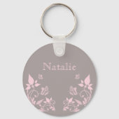 Roze vlinder Floral Sleutelhanger (Voorkant)