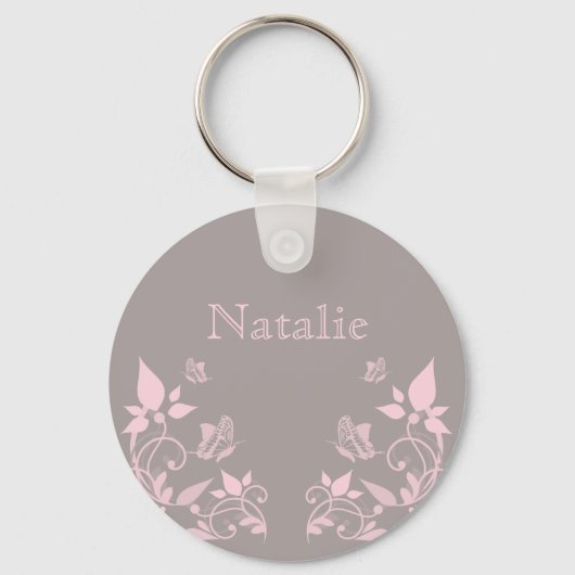 Roze vlinder Floral Sleutelhanger (Voorkant)