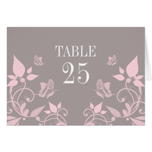 Roze vlinder Floral Table Number Kaart (Voorkant Horizontaal)