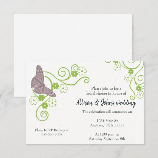 Roze vlinder Floral Vrijgezellenfeest Invite Kaart (Voorkant / Achterkant)