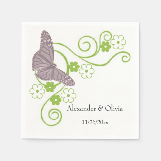 Roze vlinder Floral Vrijgezellenfeest Napkins Servet (Voorkant)