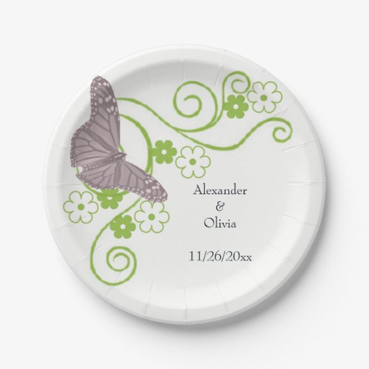 Roze vlinder Floral Vrijgezellenfeest Papier Bord (Voorkant)