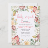Roze vlinder Floral Waterverf Girl Baby shower Kaart (Voorkant)