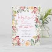 Roze vlinder Floral Waterverf Girl Baby shower Kaart (Staand voorkant)