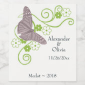 Roze vlinder Floral Weddenschap Wijn Etiket (Enkel label)