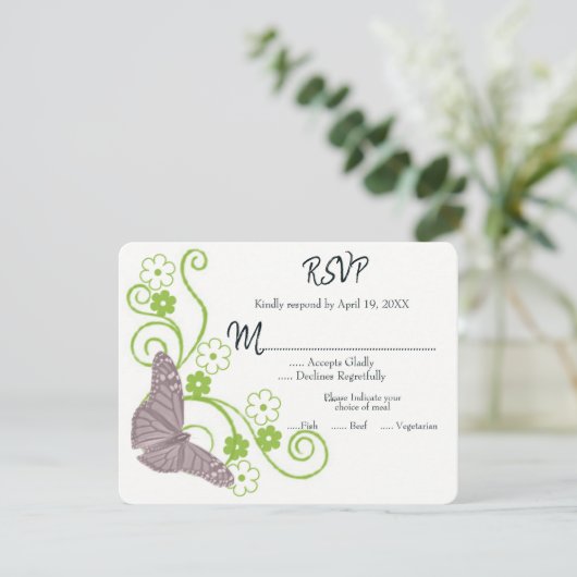 Roze vlinder Floral Wedding RSVP Kaart (Staand voorkant)
