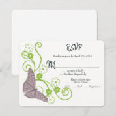 Roze vlinder Floral Wedding RSVP Kaart (Voorkant / Achterkant)