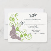 Roze vlinder Floral Wedding RSVP Kaart (Voorkant)