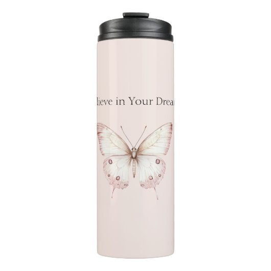 Roze Vlinder Geloof in Dromen Thermosbeker (Voorkant)